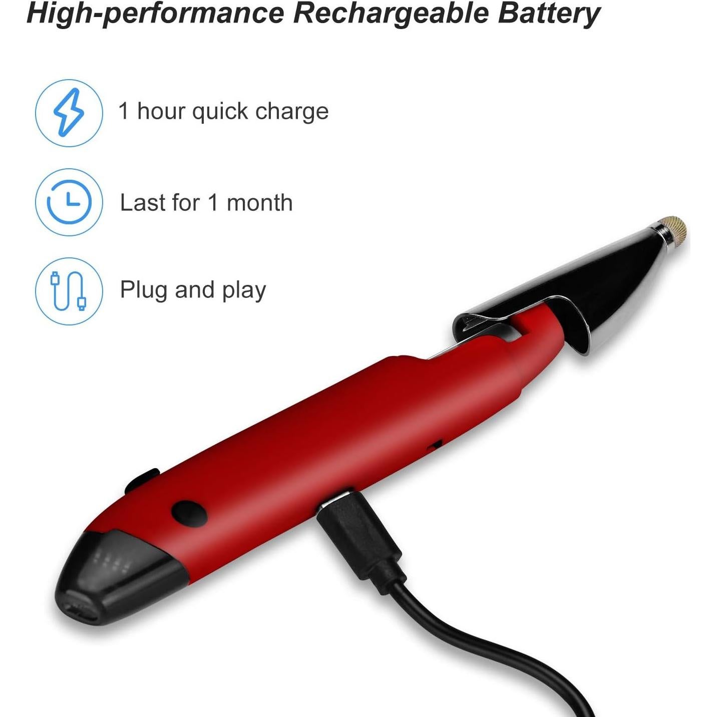 Ratón Óptico Ergonómico Inalámbrico Lychee Rojo con Stylus