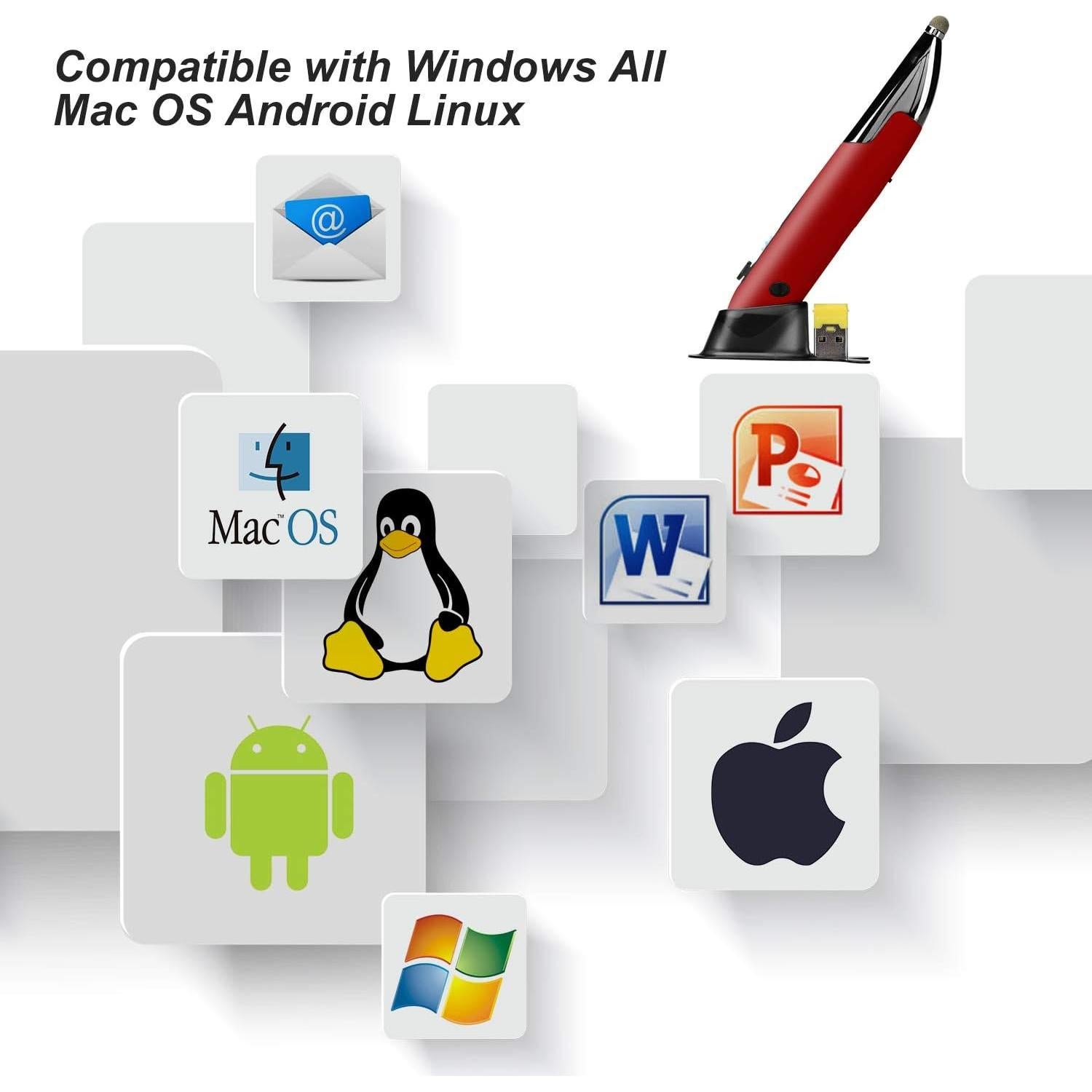 Ratón Óptico Ergonómico Inalámbrico Lychee Rojo con Stylus