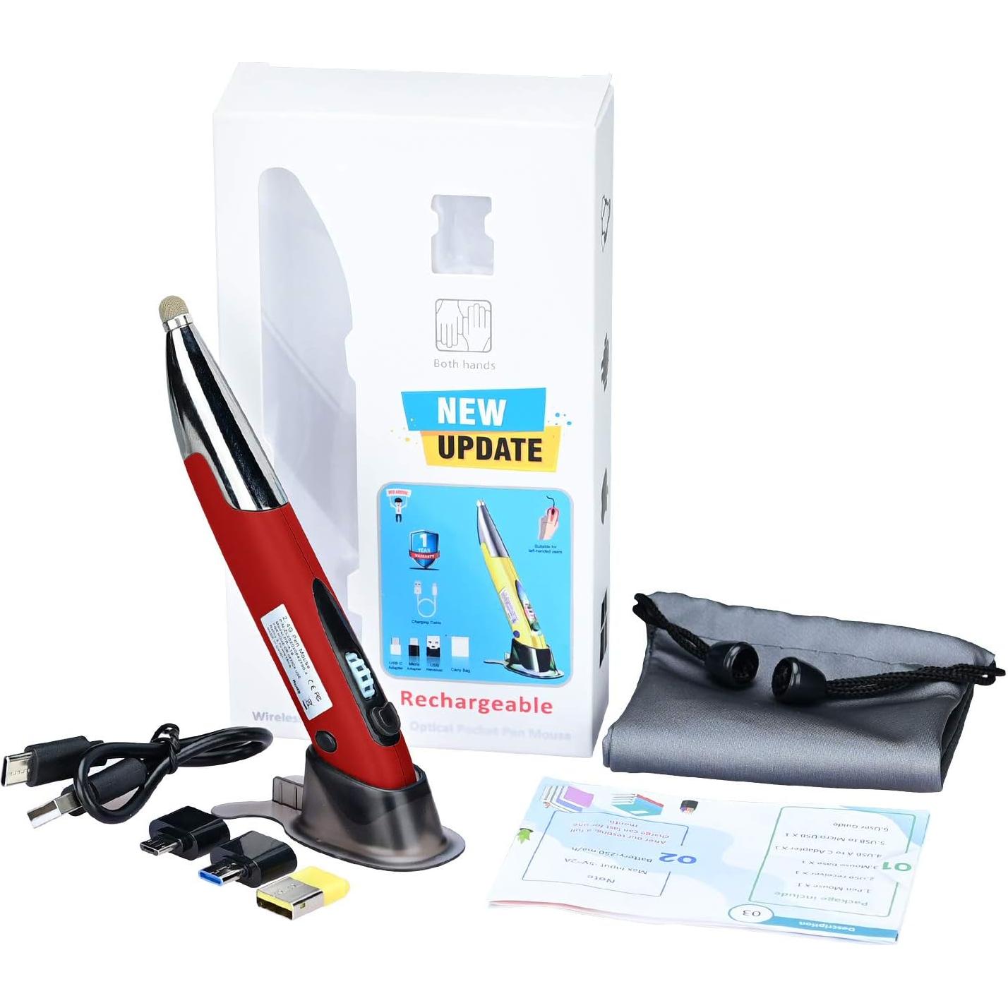 Ratón Óptico Ergonómico Inalámbrico Lychee Rojo con Stylus