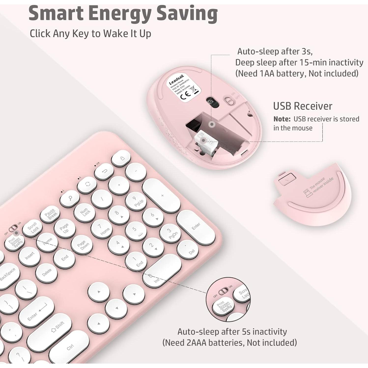 Combo Teclado y Ratón Inalámbrico LeadsaiL Rosa Ergonómico