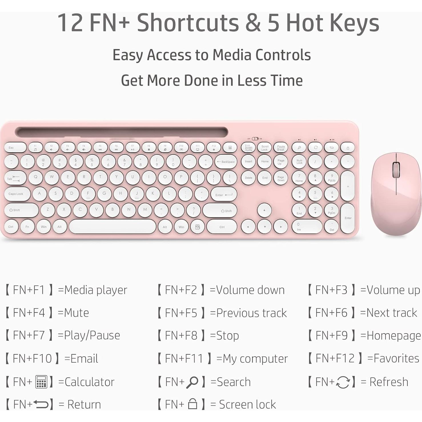Combo Teclado y Ratón Inalámbrico LeadsaiL Rosa Ergonómico