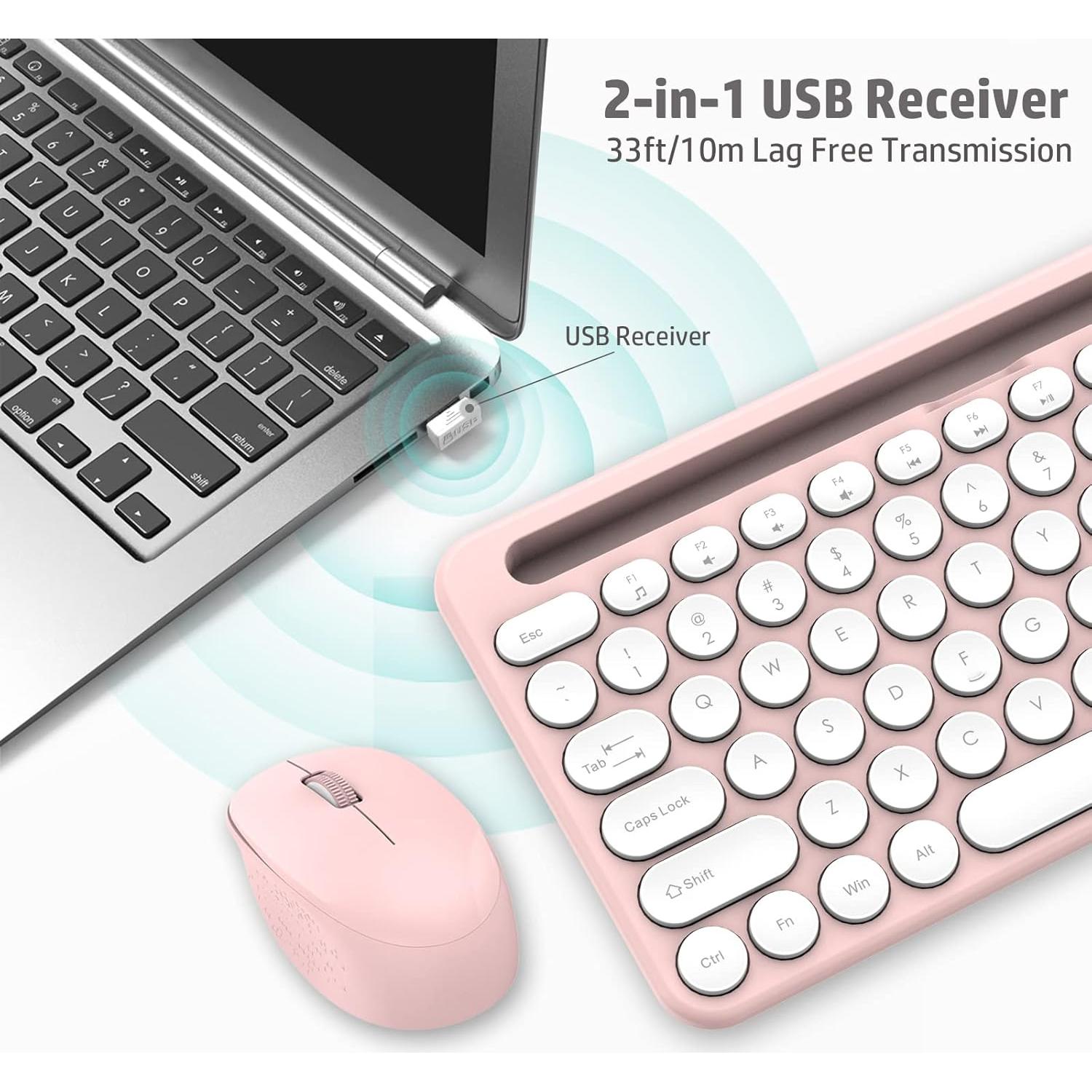 Combo Teclado y Ratón Inalámbrico LeadsaiL Rosa Ergonómico