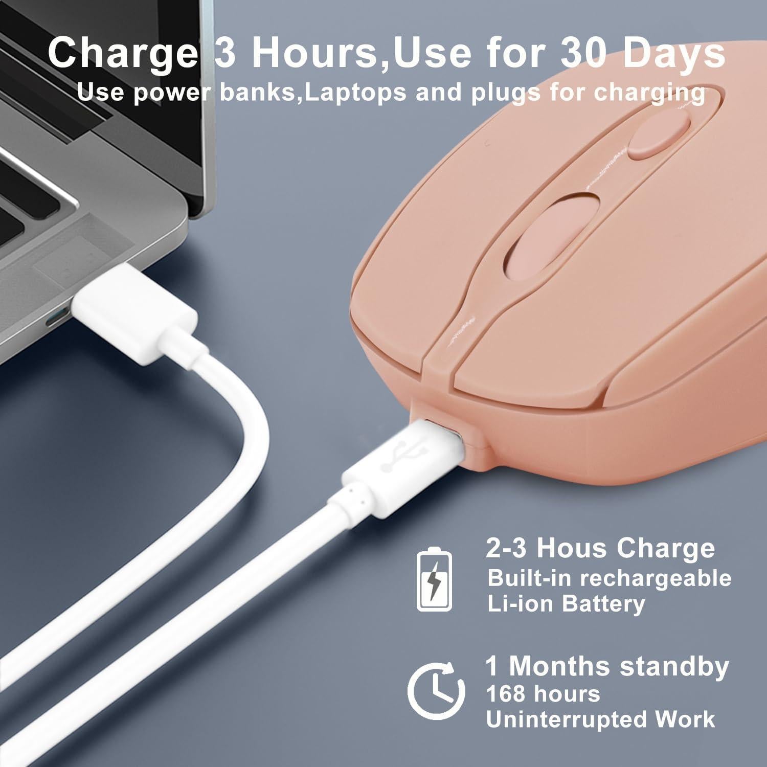 Ratón Inalámbrico Recargable Dolrso Rosa Nude Silencioso