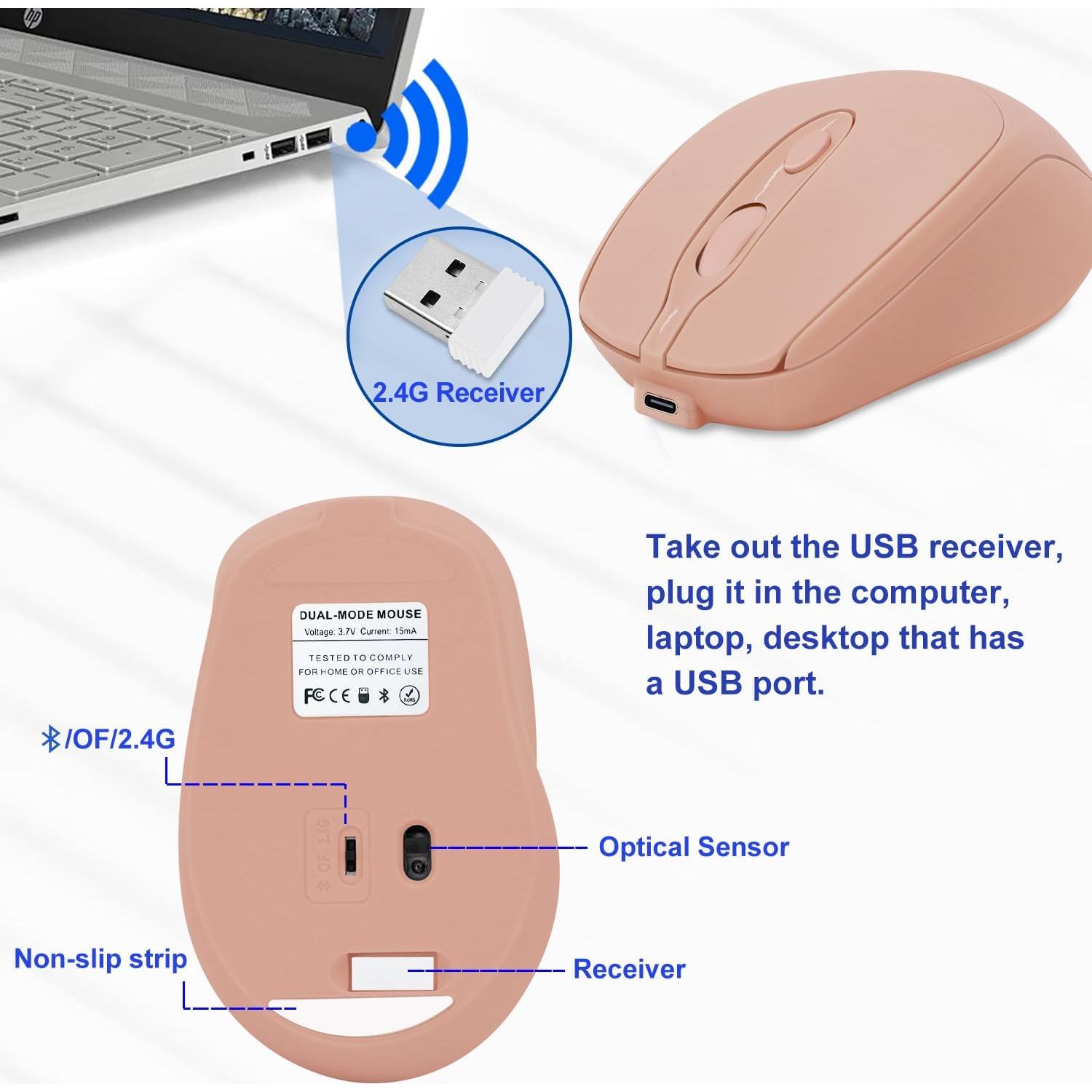 Ratón Inalámbrico Recargable Dolrso Rosa Nude Silencioso