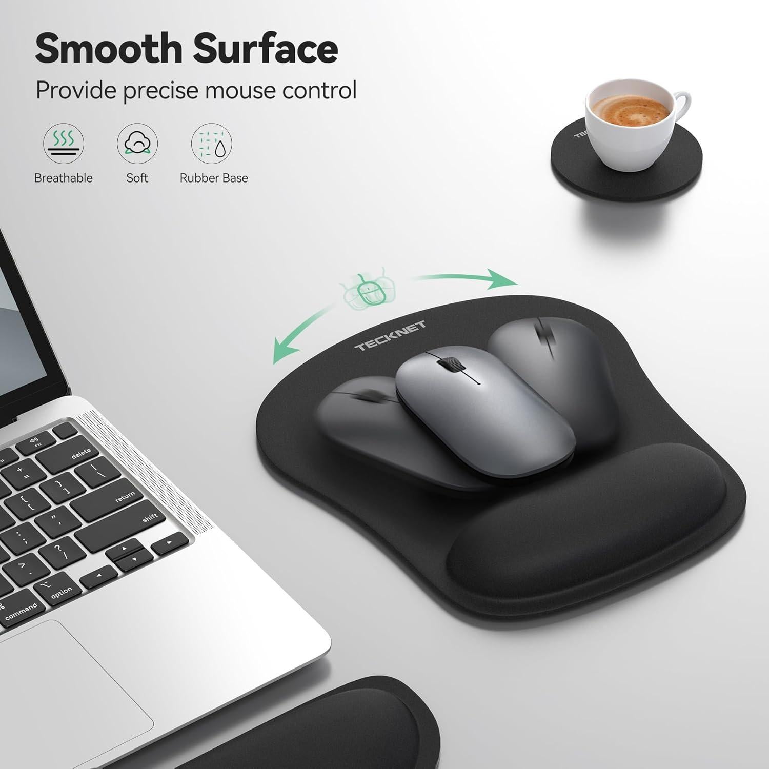 Alfombrilla 3-en-1 TECKNET con Reposamuñecas Espuma Viscoelástica