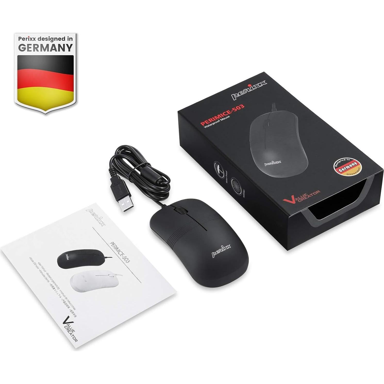 Ratón Óptico Lavable Perixx PERIMICE-503B Negro IP67