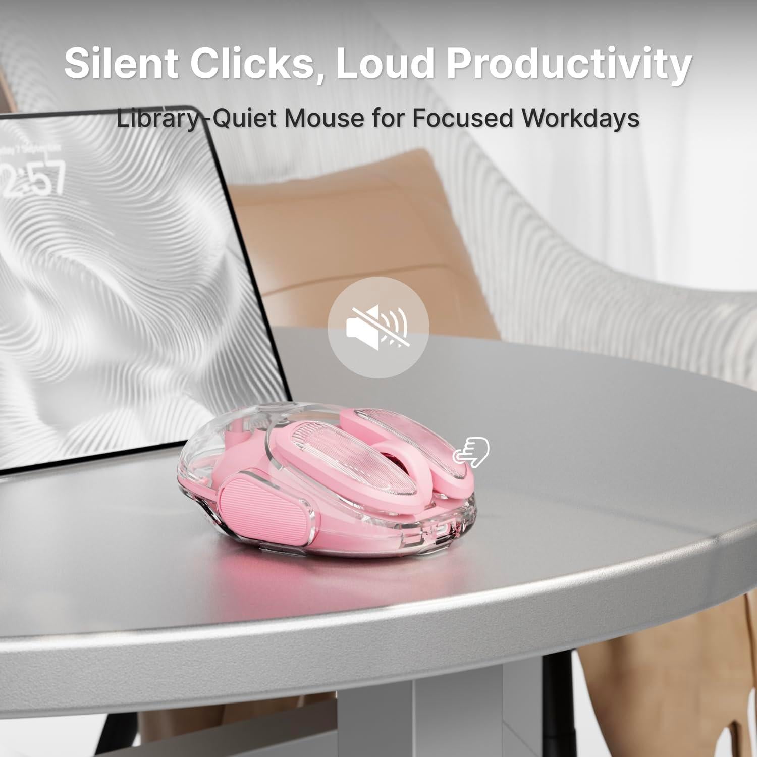 Ratón Inalámbrico EWEADN Q9 Rosa con RGB y Clics Silenciosos