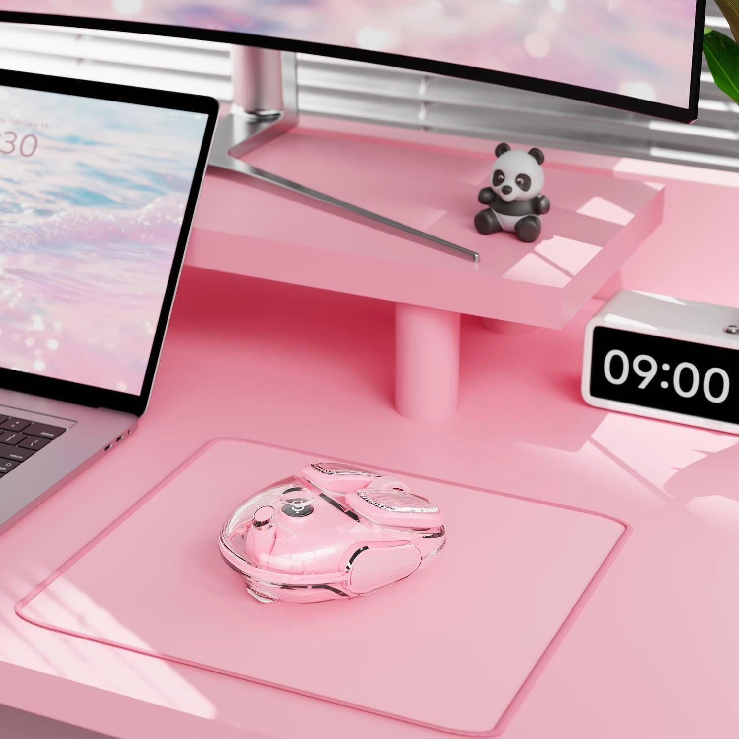 Ratón Inalámbrico EWEADN Q9 Rosa con RGB y Clics Silenciosos