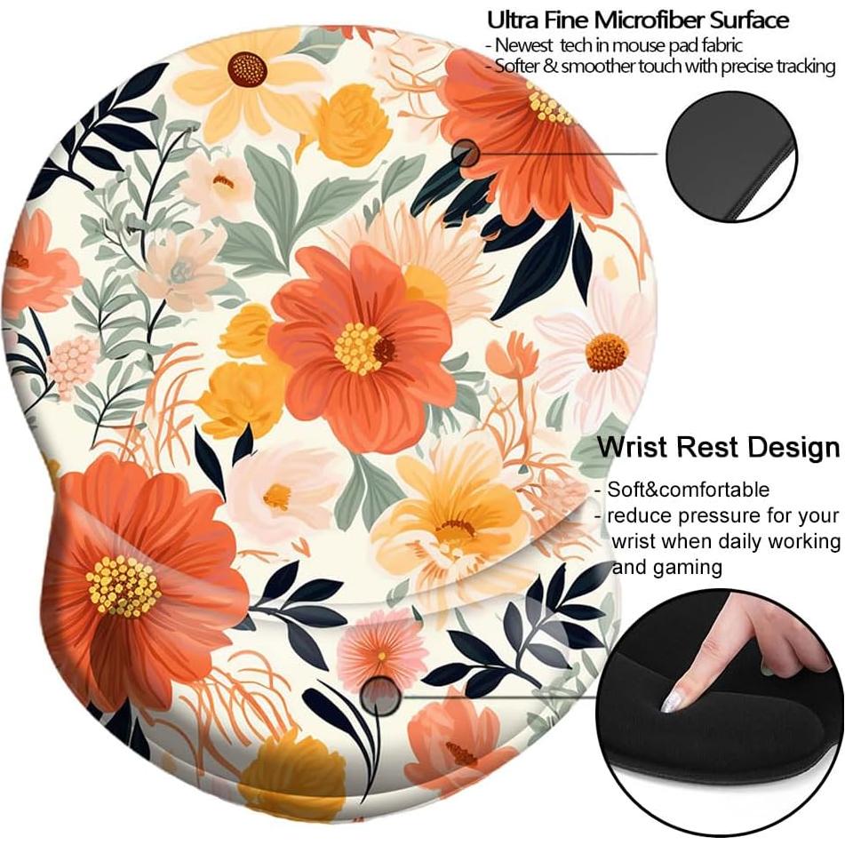 Alfombrilla de Mouse con Soporte para Muñeca NNAKAPAKA Floral