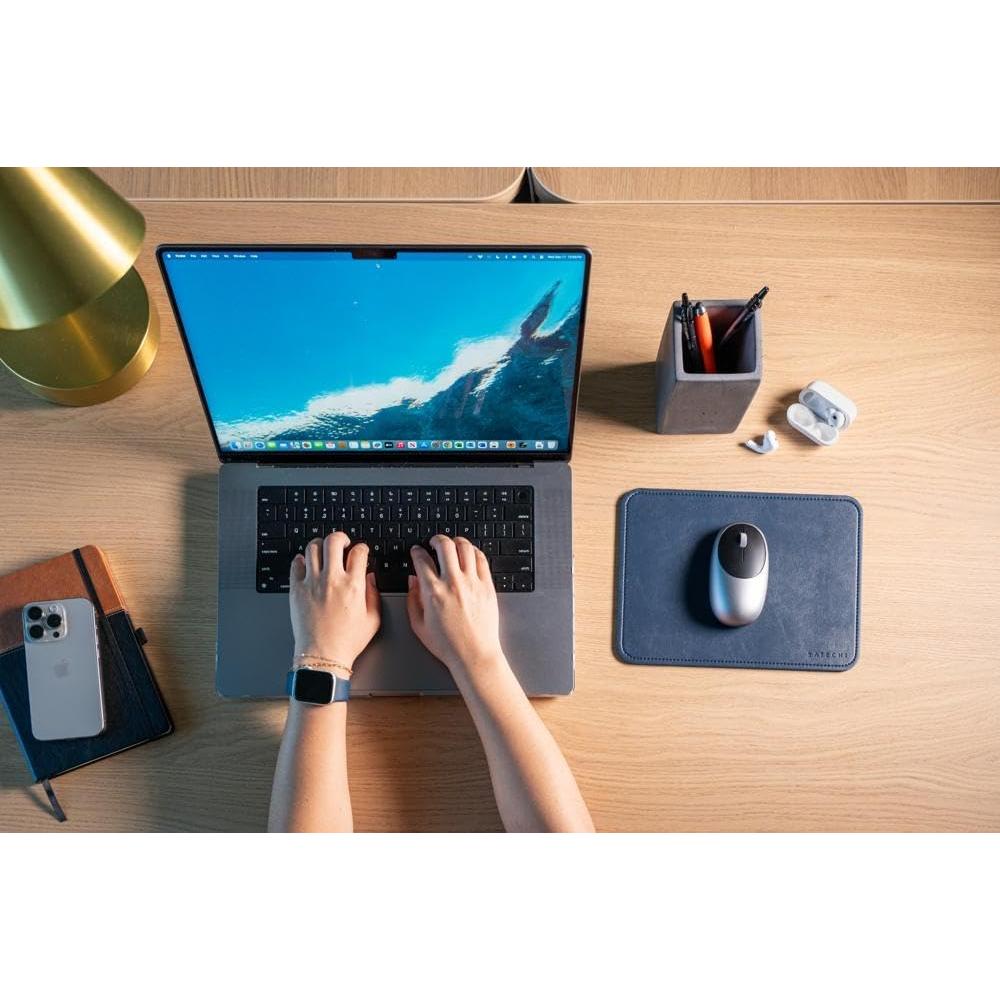 Alfombrilla de Ratón Ergonómica Satechi de Cuero Vegano Azul