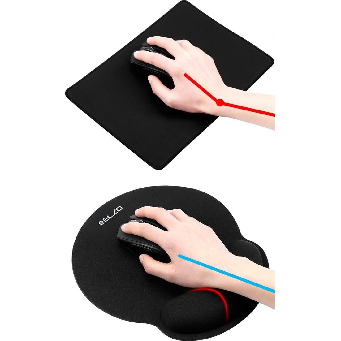 ELZO Almohadilla Ergonómica y Reposamuñecas 2 Paquete Negro