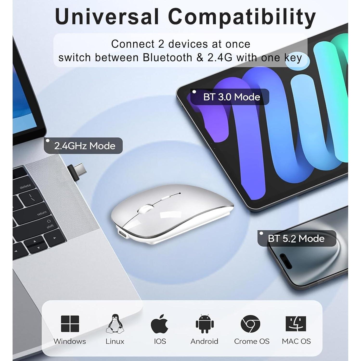 Ratón Inalámbrico Suteke Plata para MacBook y PC USB-C