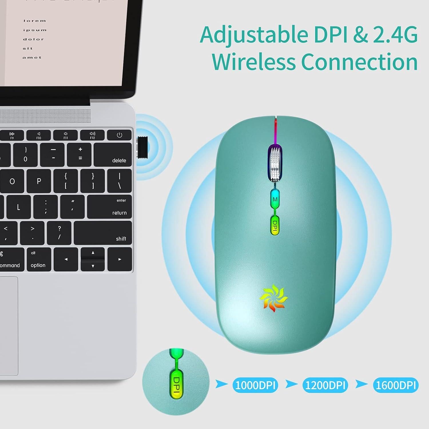 Ratón Inalámbrico KBCASE 2.4G Recargable LED Azul Lago