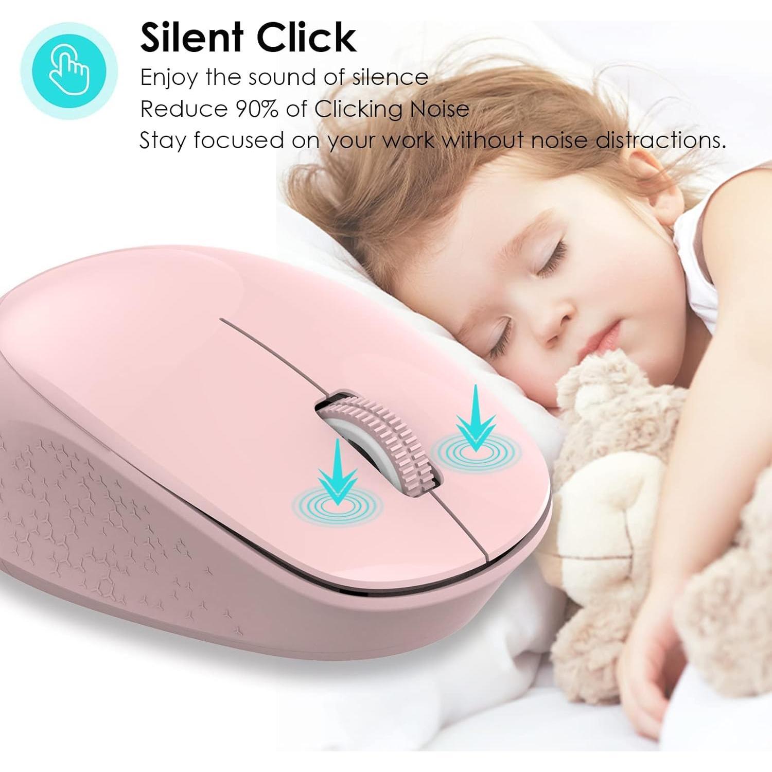 Mouse Inalámbrico LeadsaiL Rosa Claro 2.4GHz Silencioso 1600 DPI