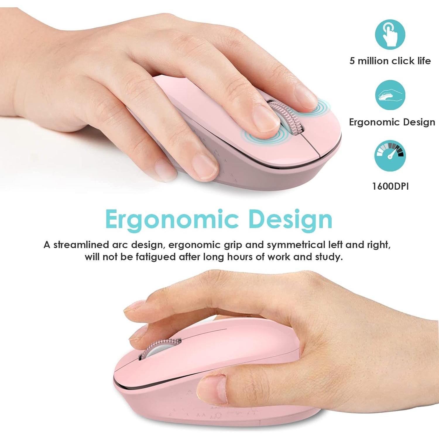 Mouse Inalámbrico LeadsaiL Rosa Claro 2.4GHz Silencioso 1600 DPI