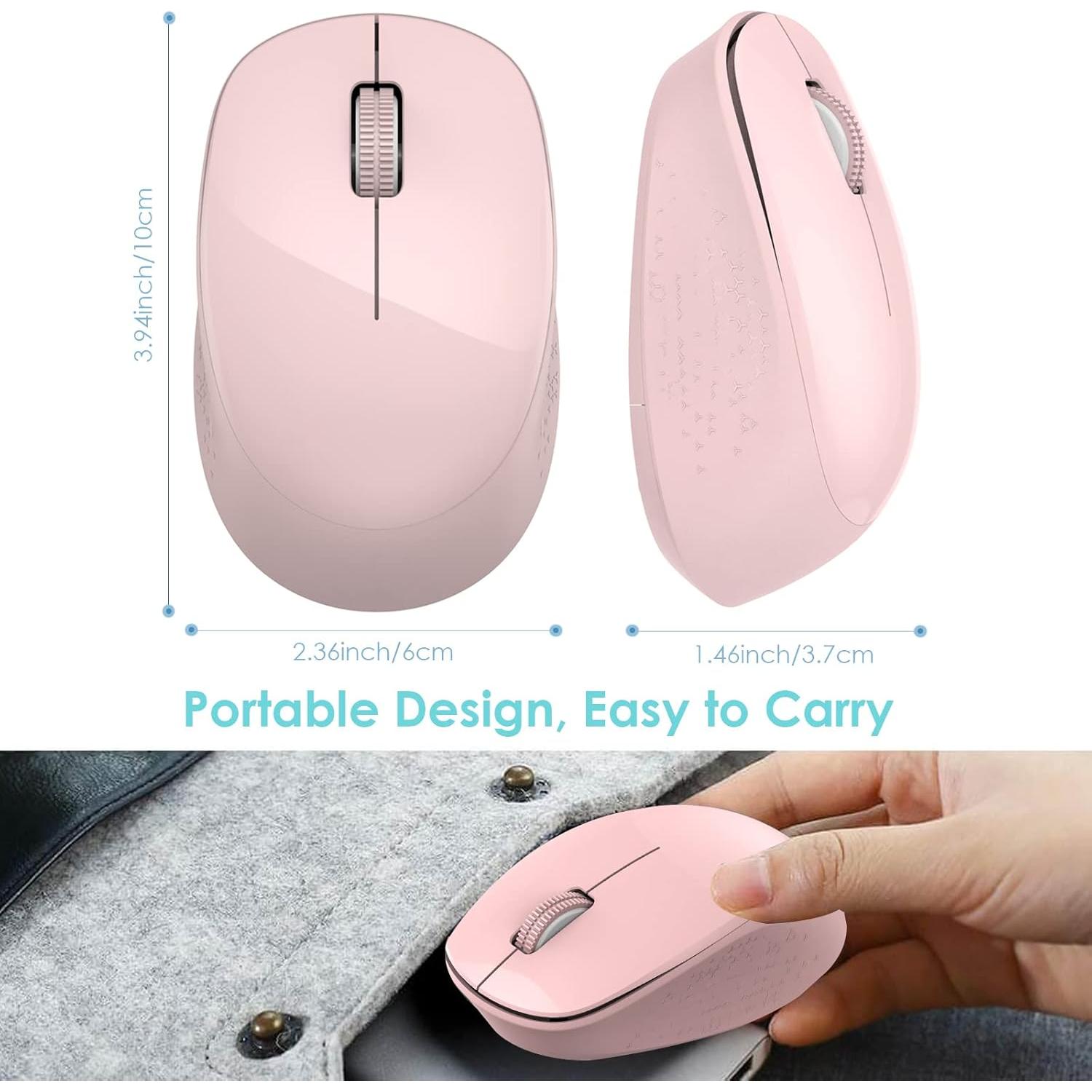 Mouse Inalámbrico LeadsaiL Rosa Claro 2.4GHz Silencioso 1600 DPI