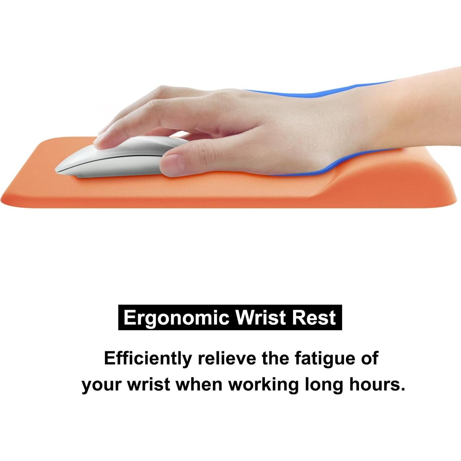 Audimi Ergonomic Mouse Pad with Gel Wrist Support, Comfortable Mousepad with Wrist Rest Smooth Surface and Non-Slip PU Base for Pain Relief, Laptop, Computer, Office, Home, Orange