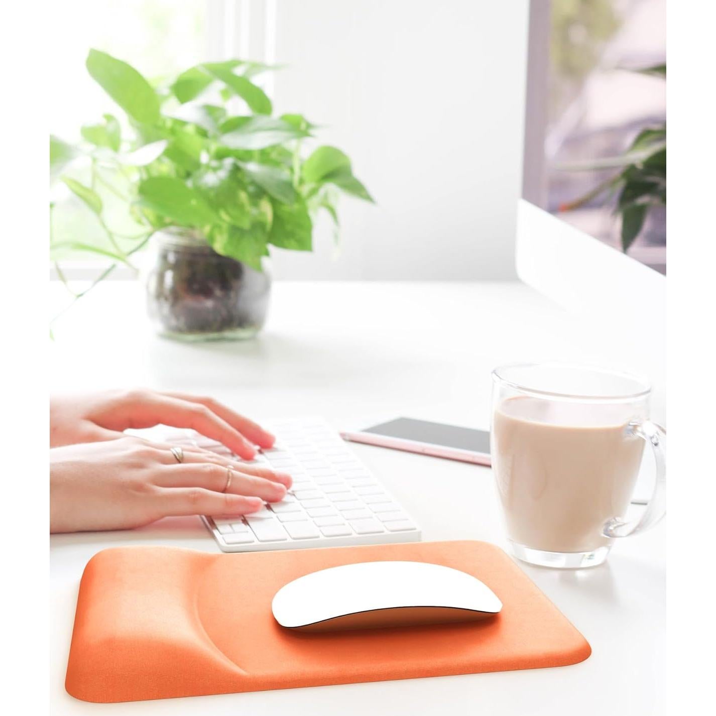 Audimi Ergonomic Mouse Pad with Gel Wrist Support, Comfortable Mousepad with Wrist Rest Smooth Surface and Non-Slip PU Base for Pain Relief, Laptop, Computer, Office, Home, Orange