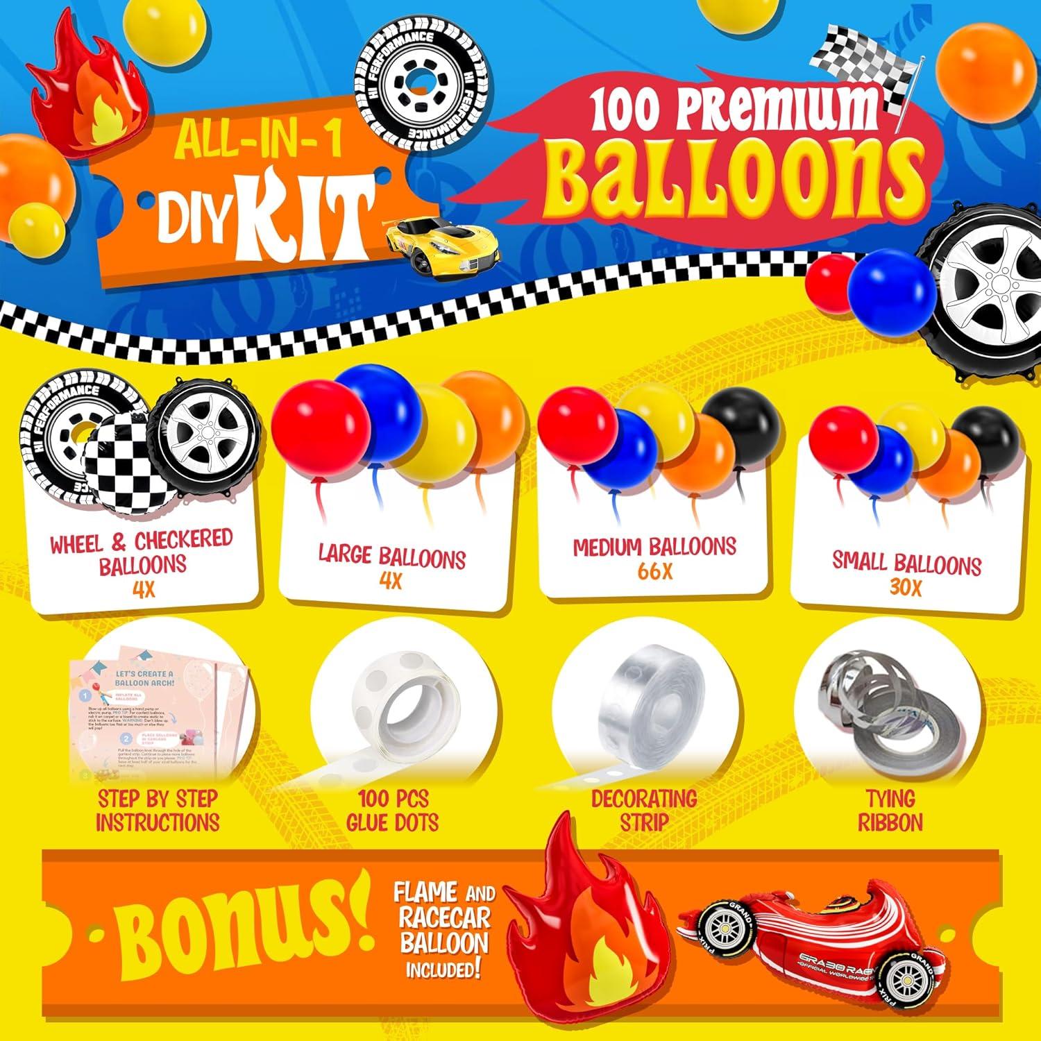 Kit Arco Globos Hot Wheels 100 Piezas Decoración Fiesta