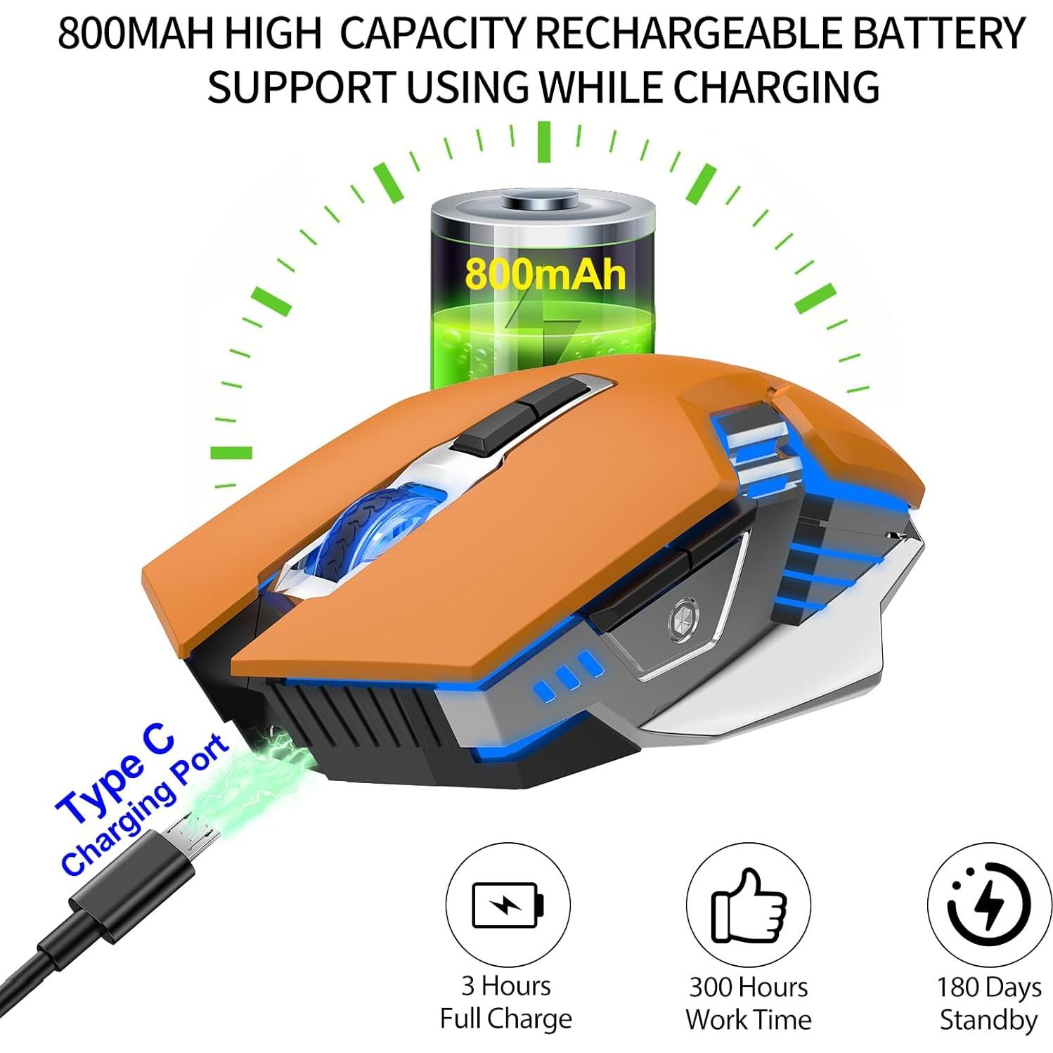 Ratón Gaming Inalámbrico ACOZYKITTEN RGB 800mAh Naranja