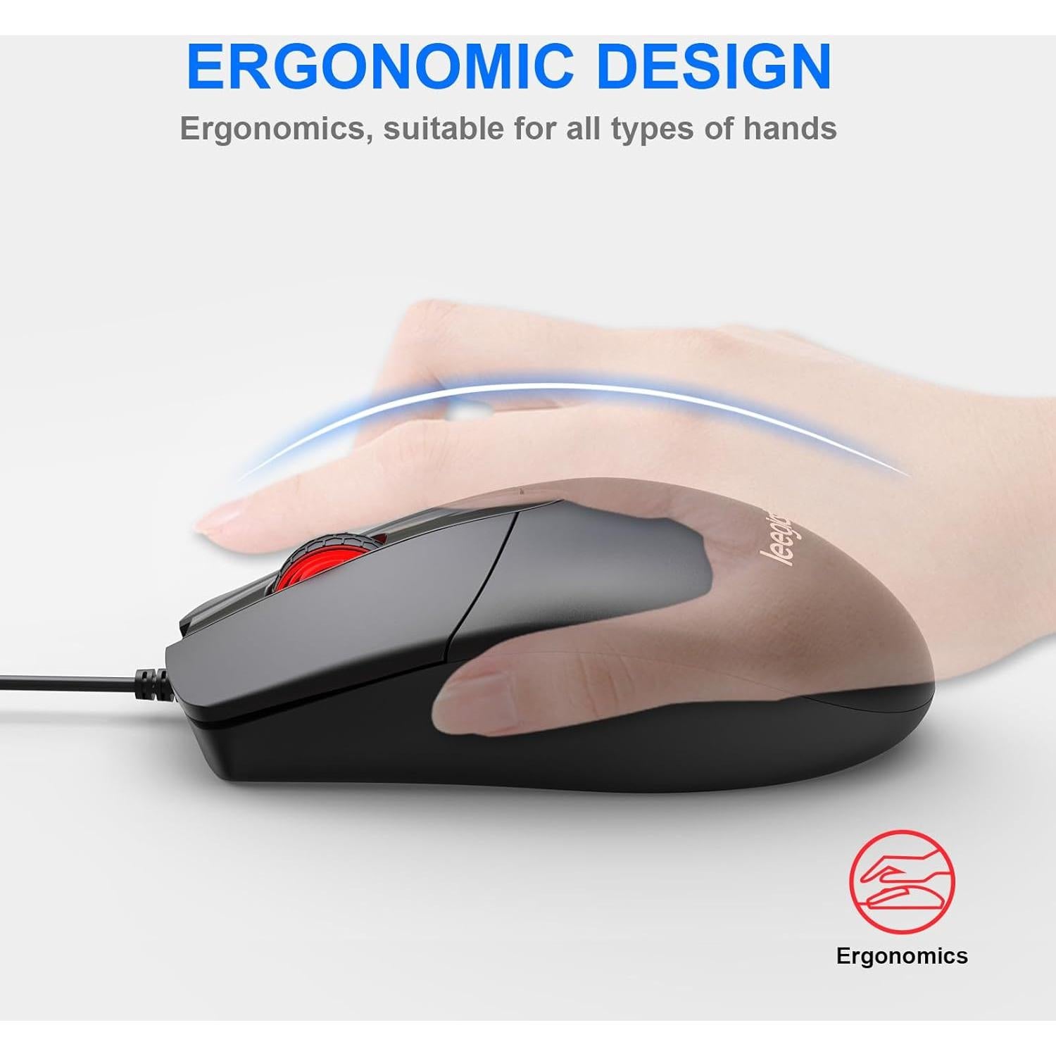 Ratón Óptico Ergonómico con Cable Leegicst M102 USB Negro