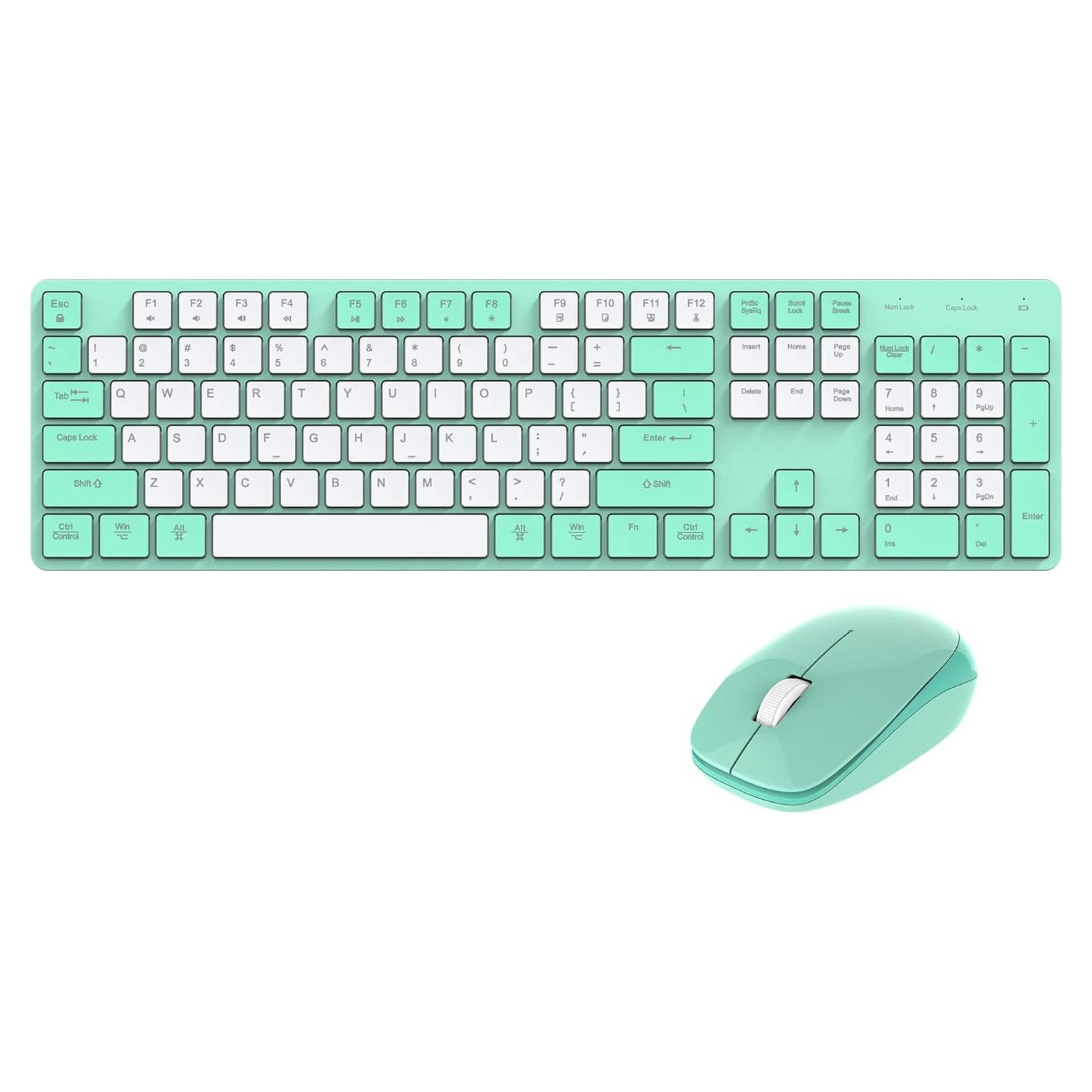 Combo Teclado y Ratón Inalámbrico POWZAN Verde Blanco USB 2.4G