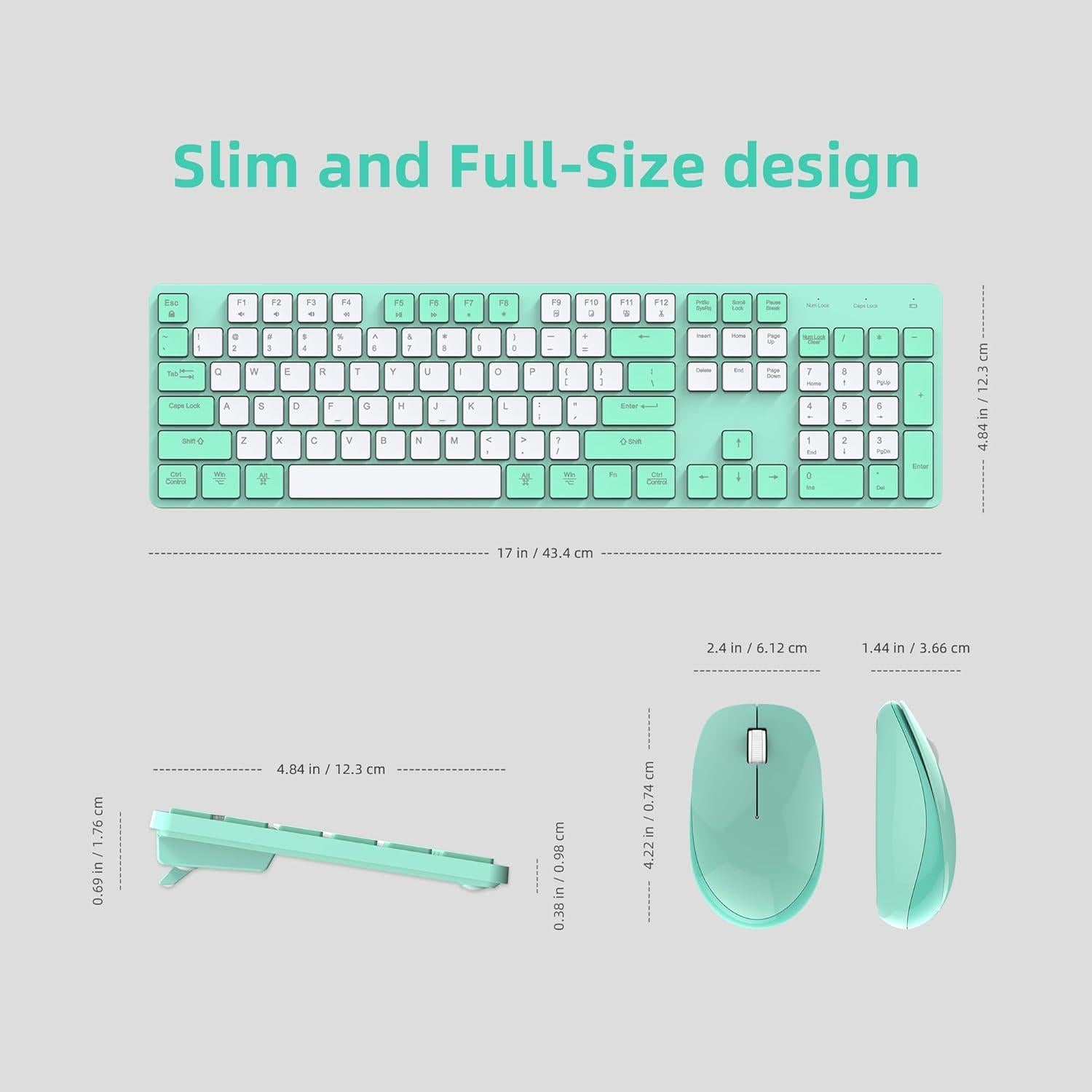 Combo Teclado y Ratón Inalámbrico POWZAN Verde Blanco USB 2.4G
