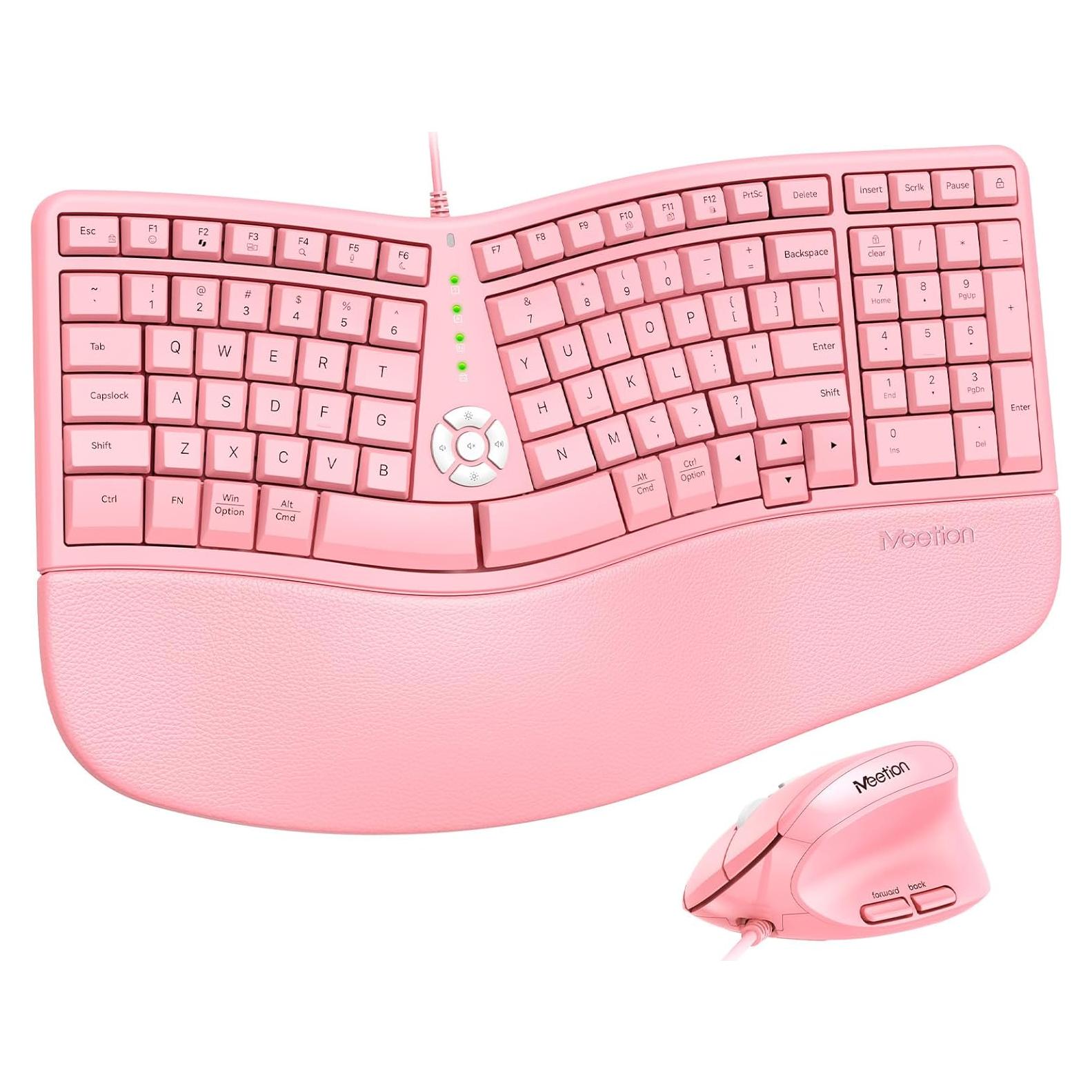 Teclado y Ratón Ergonomico MEETION Directormini Rosa con Cable