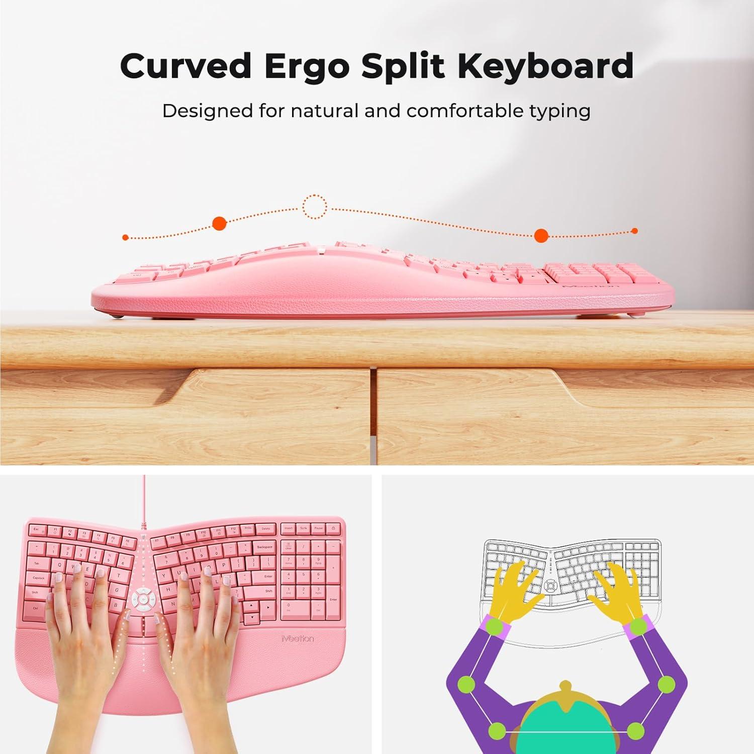 Teclado y Ratón Ergonomico MEETION Directormini Rosa con Cable