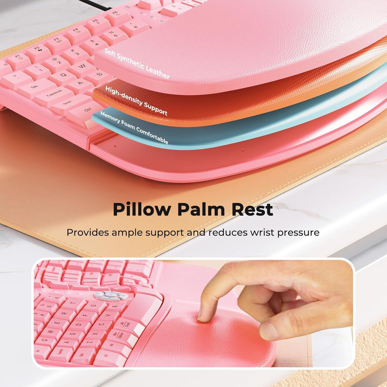 Teclado y Ratón Ergonomico MEETION Directormini Rosa con Cable