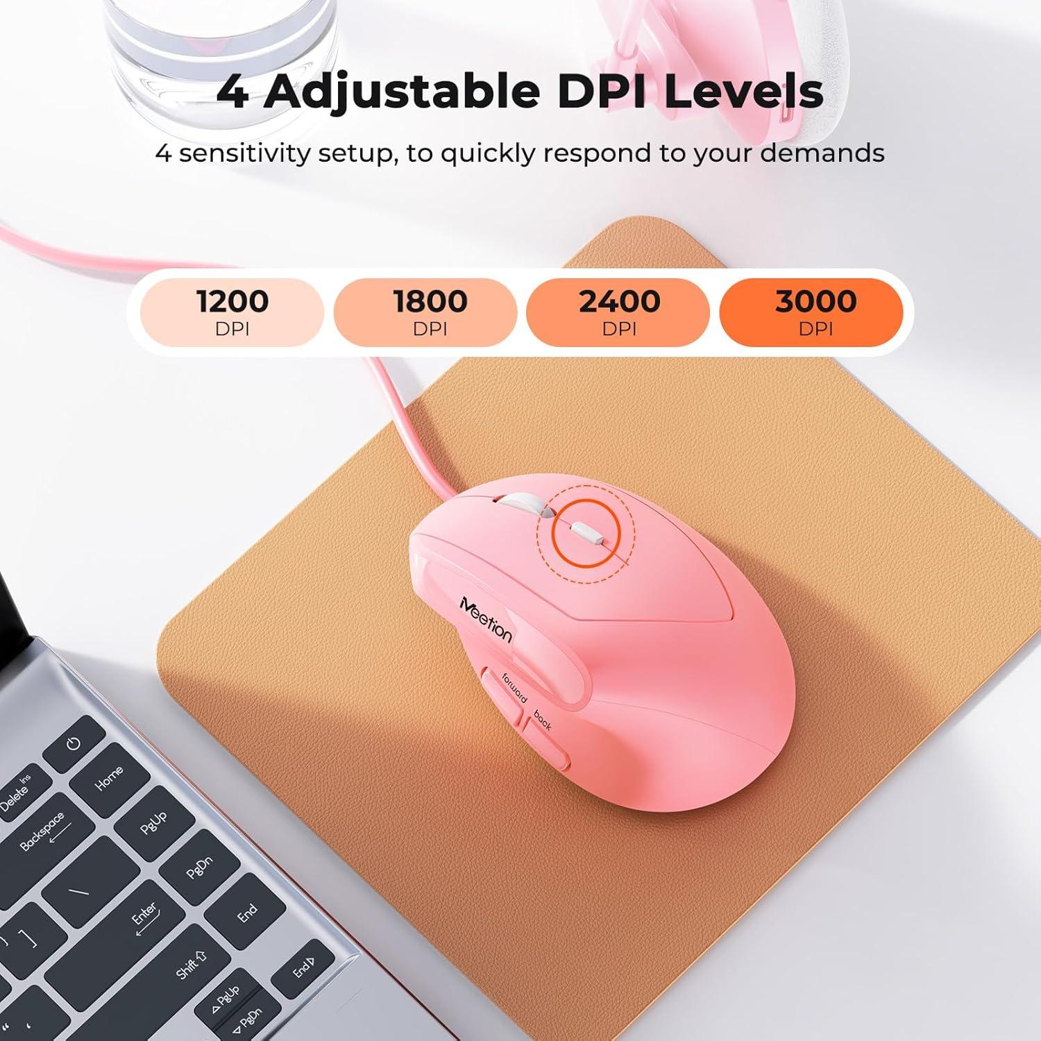 Teclado y Ratón Ergonomico MEETION Directormini Rosa con Cable