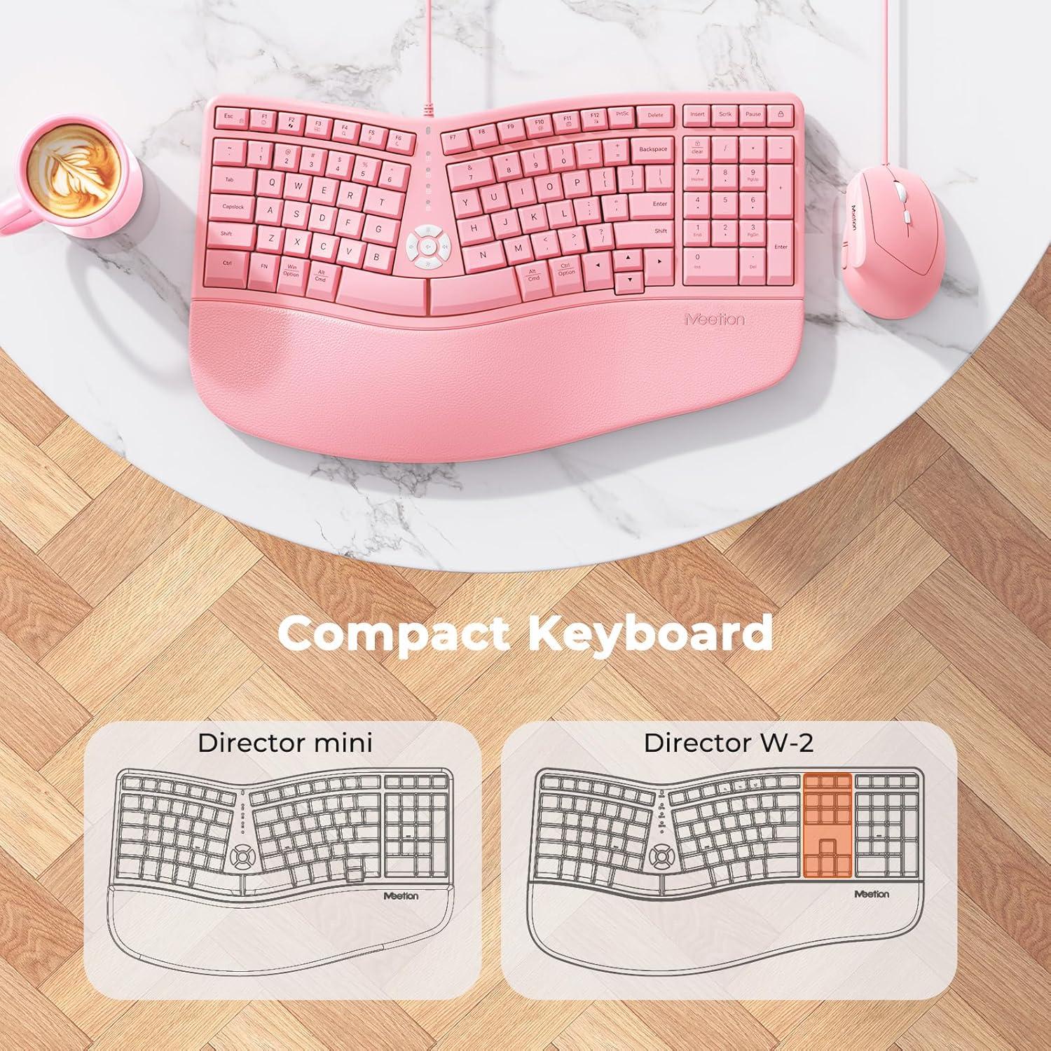 Teclado y Ratón Ergonomico MEETION Directormini Rosa con Cable