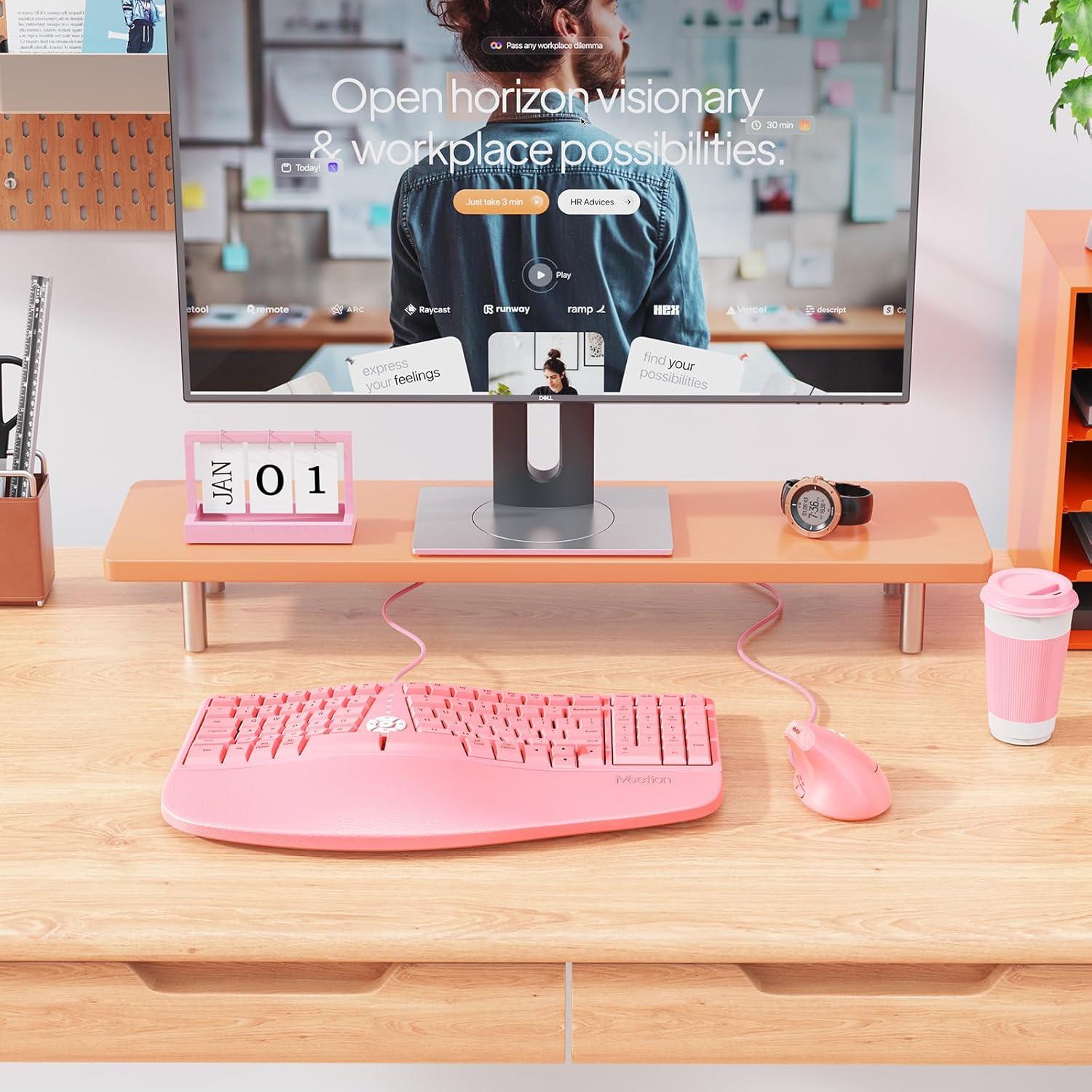 Teclado y Ratón Ergonomico MEETION Directormini Rosa con Cable