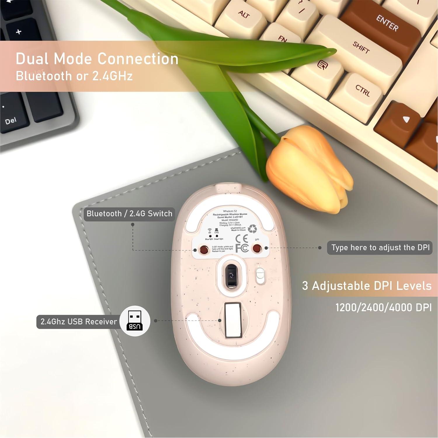 Ratón Inalámbrico Recargable Whalices 52 Rosa 4000 DPI