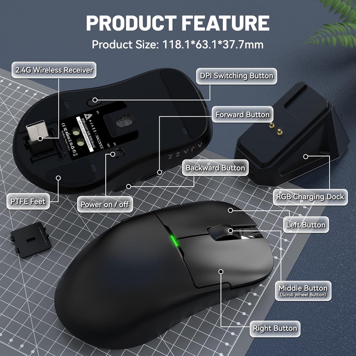 Ratón Gaming Inalámbrico ATTACK SHARK Ajazz AJ159P 26K DPI