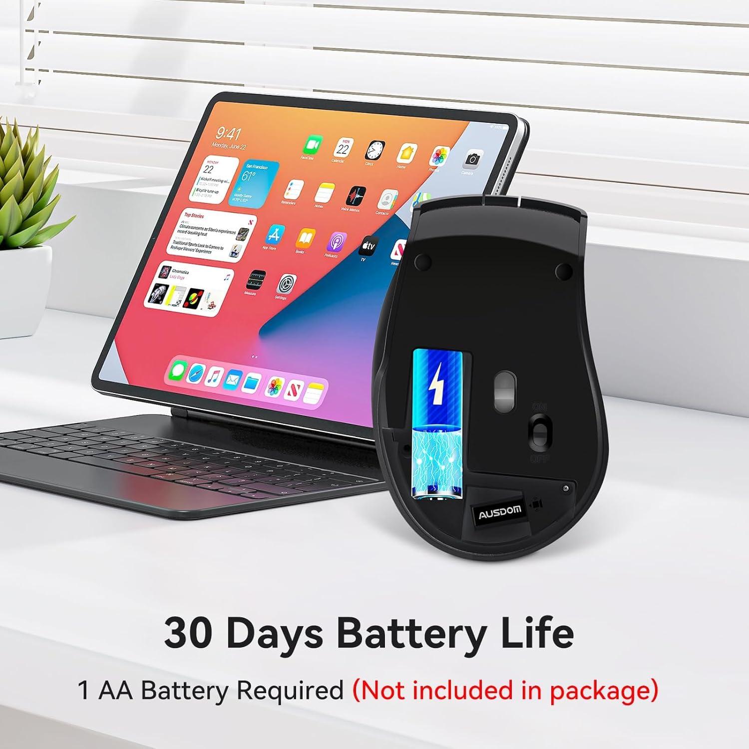 Ratón Inalámbrico AUSDOM M03 Negro 1600 DPI para Laptop