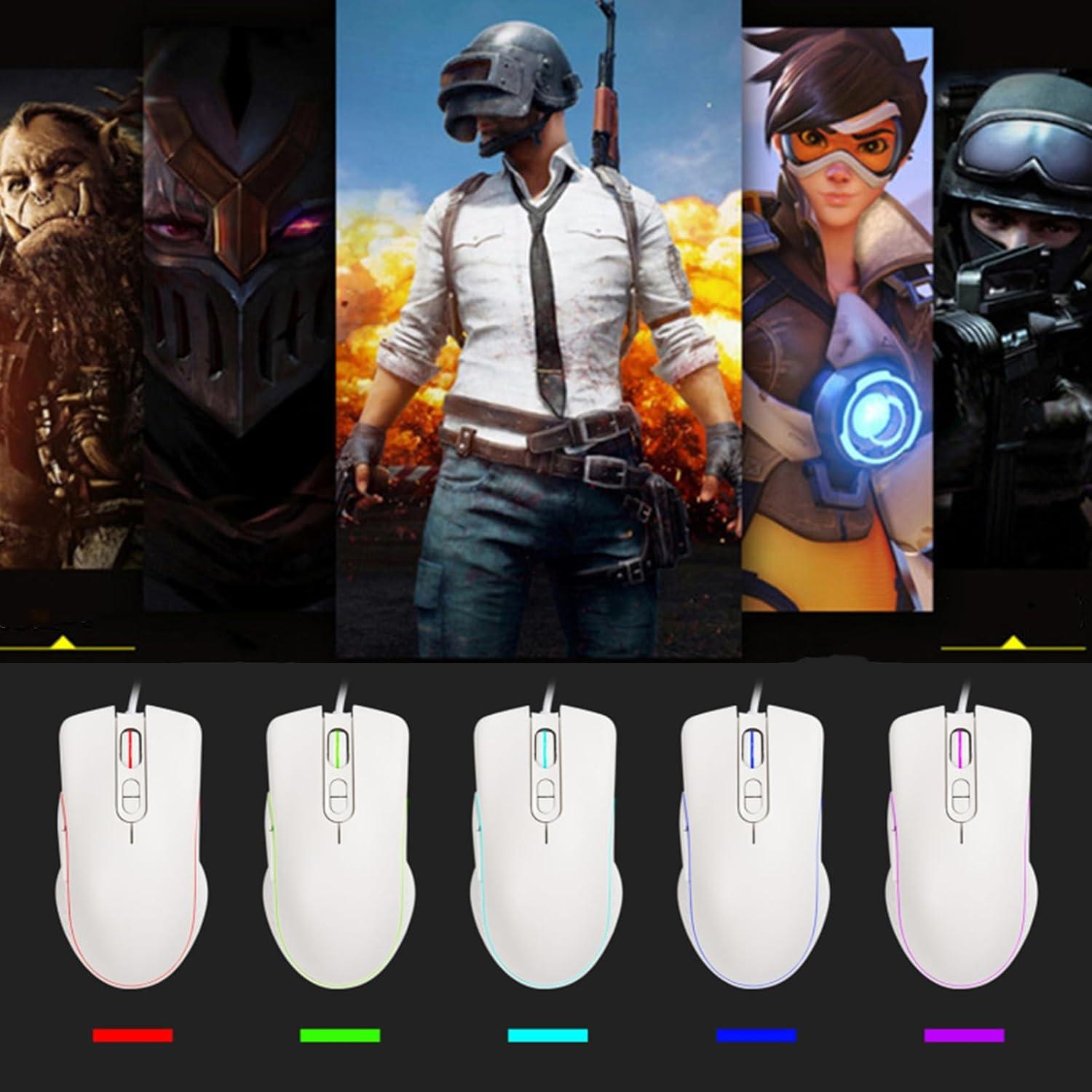 Ratón Gaming Con Cable Sunffice RGB Ergonómico USB Blanco