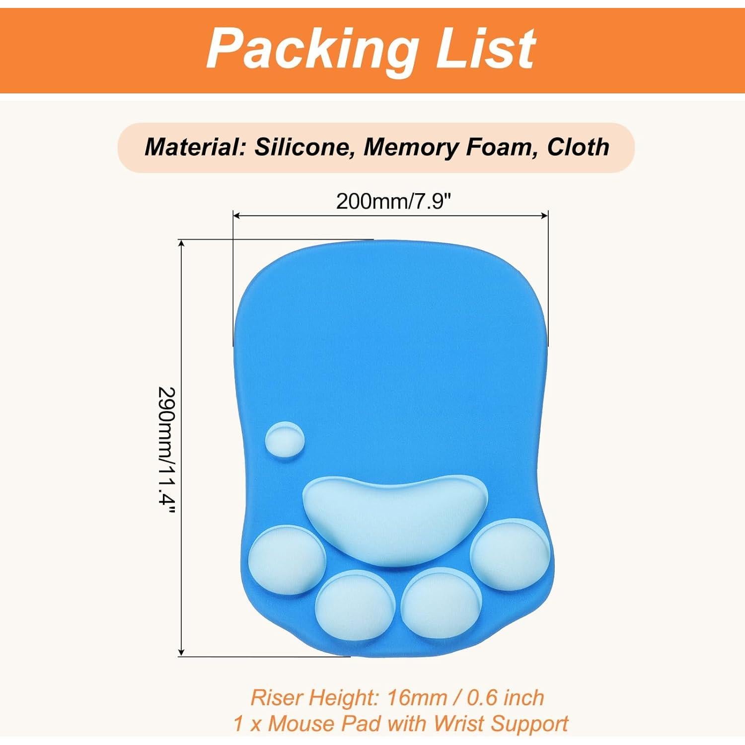 Almohadilla de Ratón Ergonómica PATIKIL con Reposamuñecas Azul