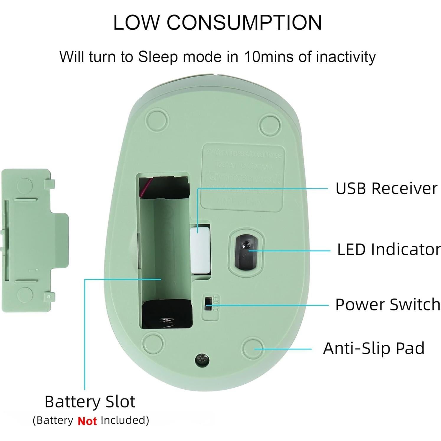 Ratón Inalámbrico Ergonómico Thanice Verde 3 DPI Ajustable
