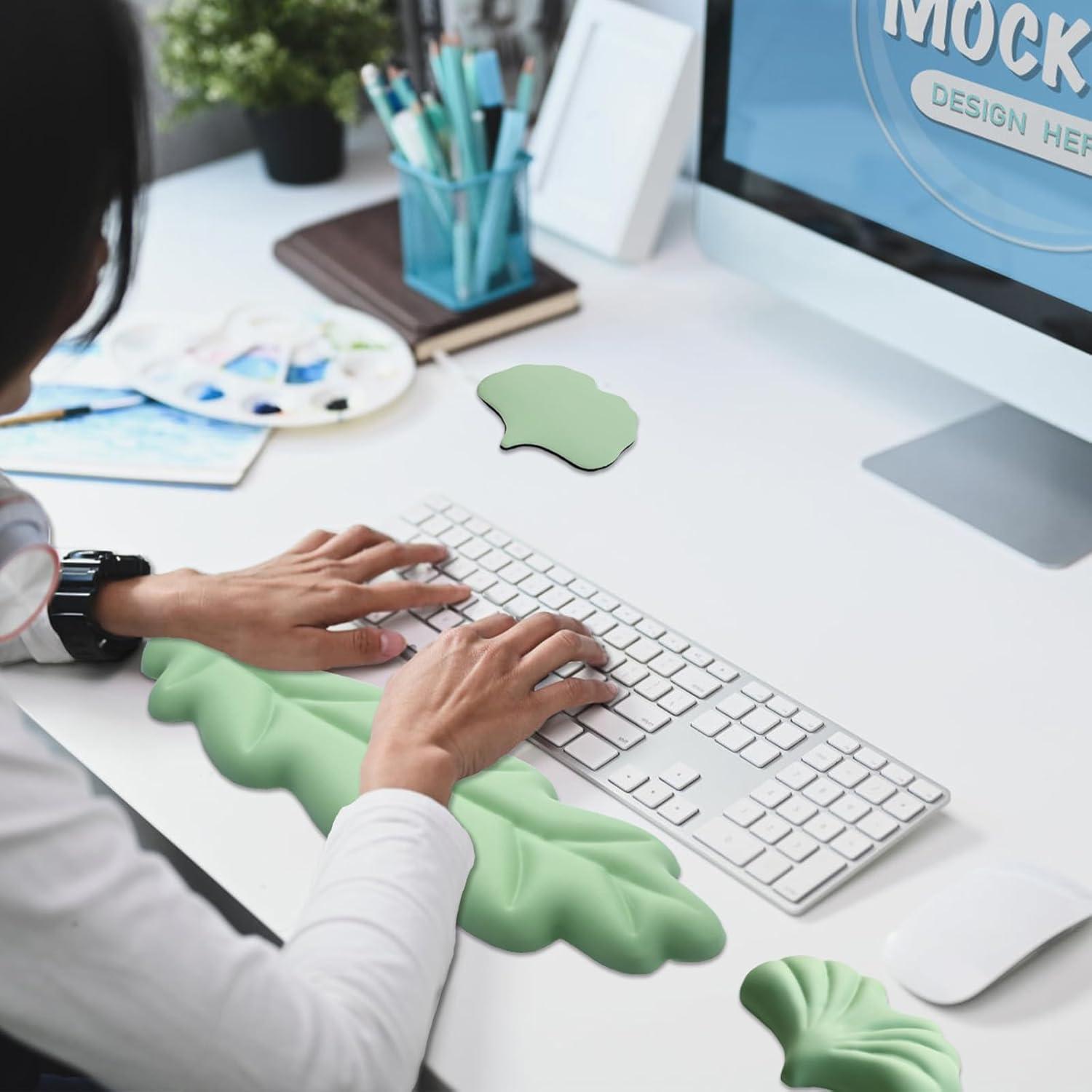 Reposamuñecas Ergonómico NEENALO en Forma de Hoja Verde Pastel