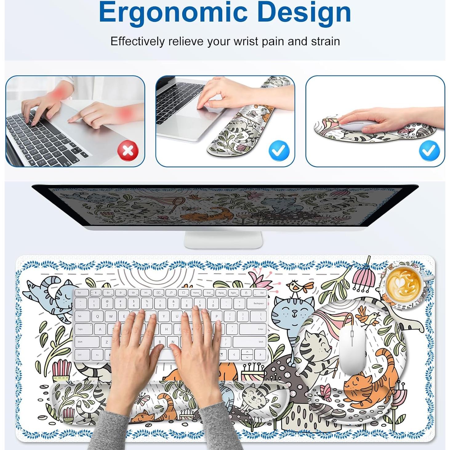 Alfombrilla de Escritorio NXZGO 4 en 1 Ergonómica Gatos