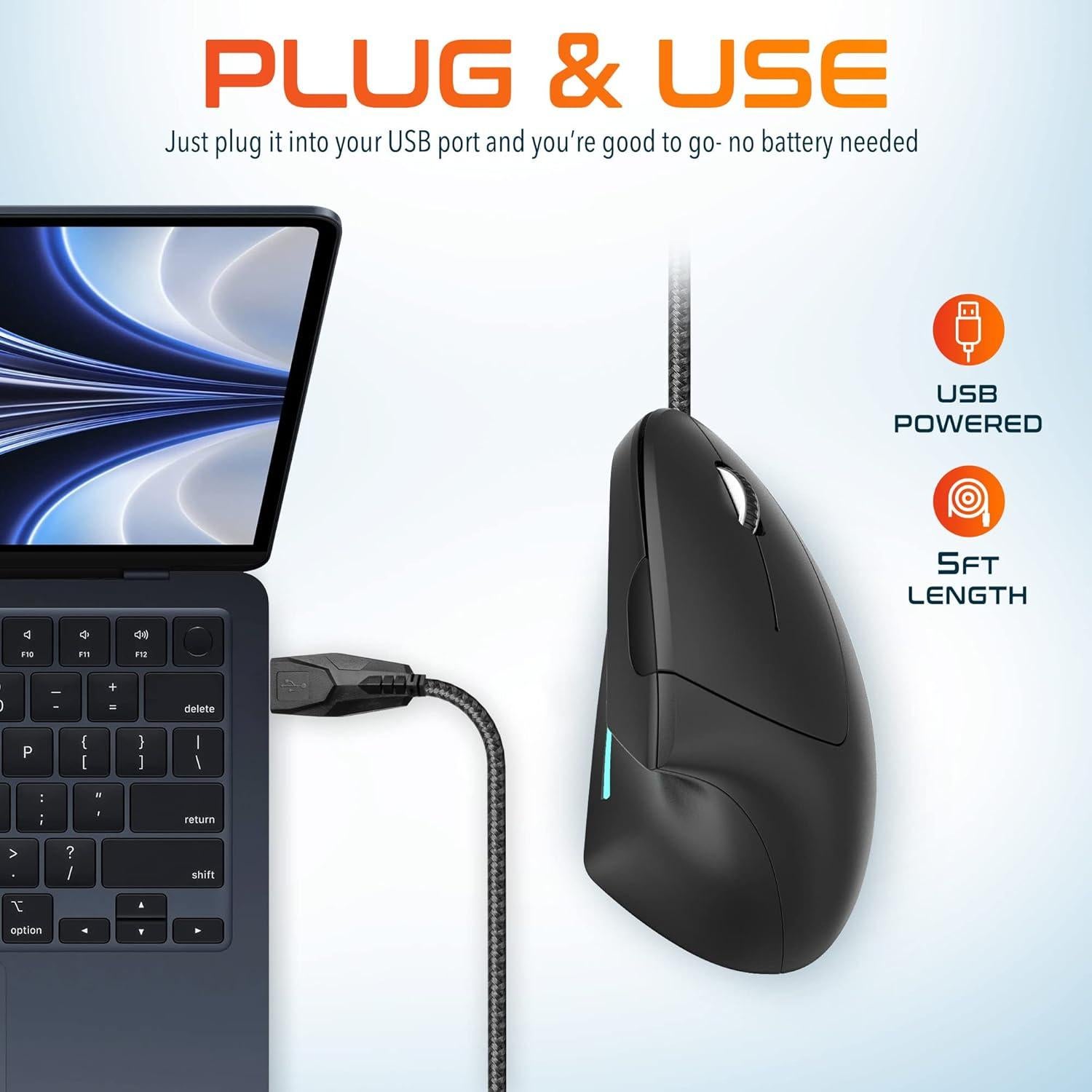 Ratón Vertical Ergonómico Delton S12 con Cable, 6 Botones, DPI Ajustable