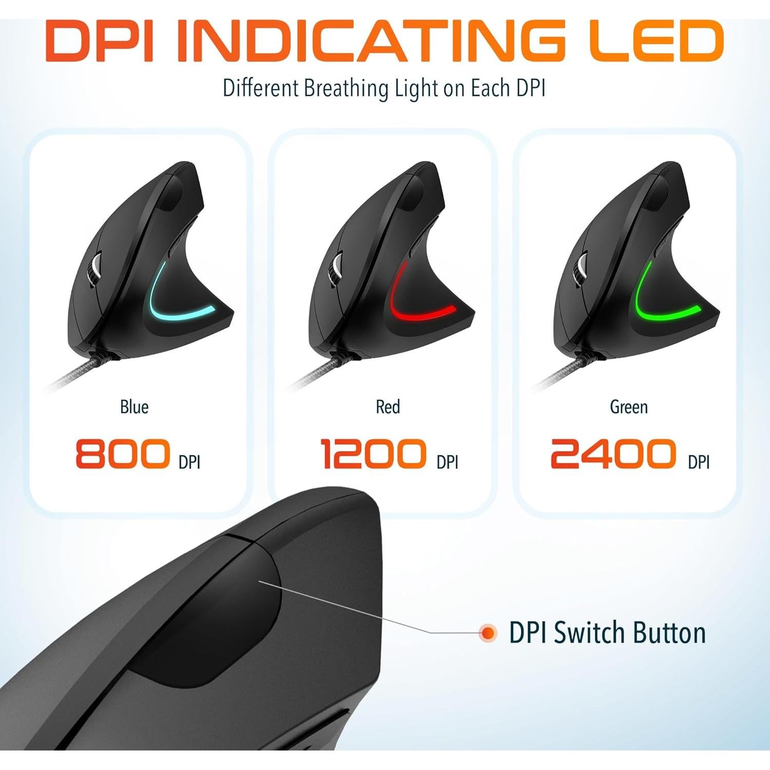 Ratón Vertical Ergonómico Delton S12 con Cable, 6 Botones, DPI Ajustable