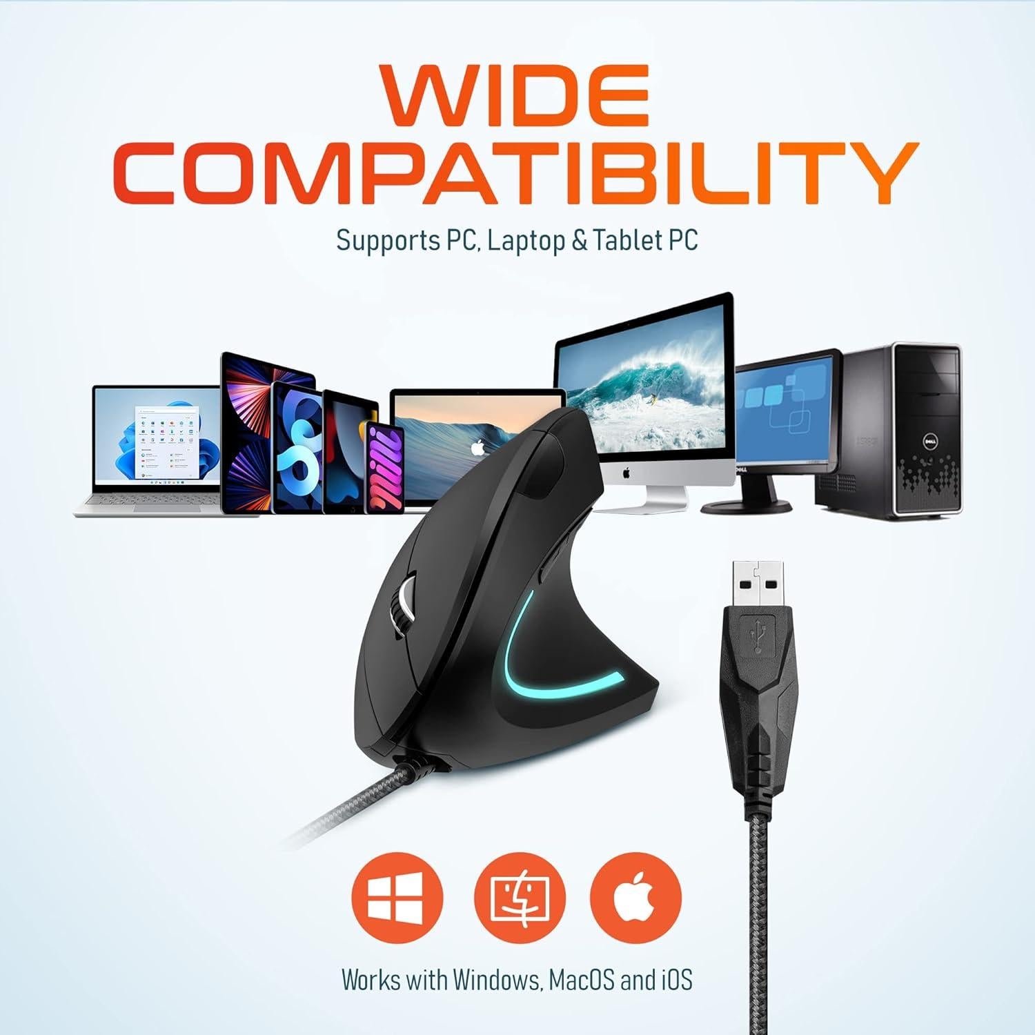 Ratón Vertical Ergonómico Delton S12 con Cable, 6 Botones, DPI Ajustable