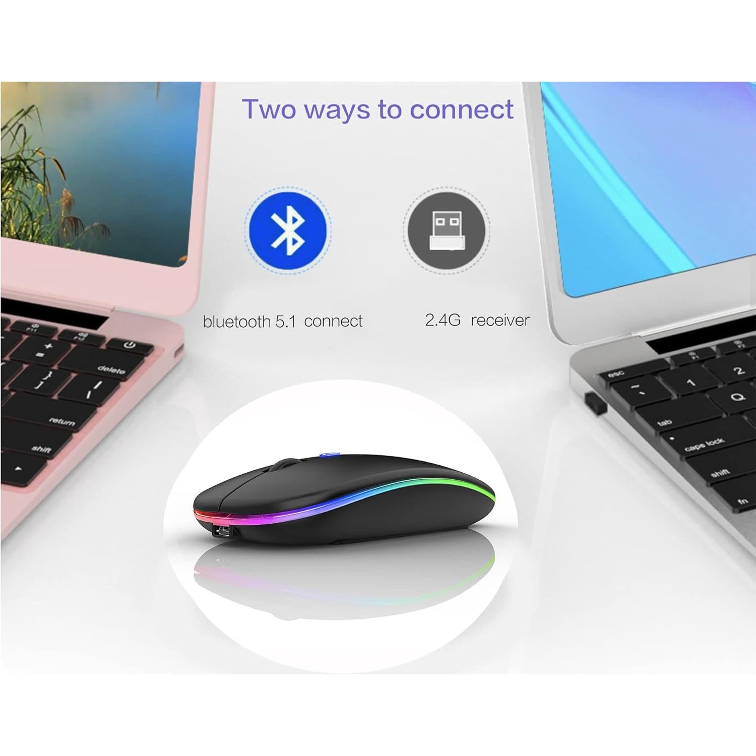 Ratón Inalámbrico Bluetooth PEIBO 5.2 y USB 2.4G Negro