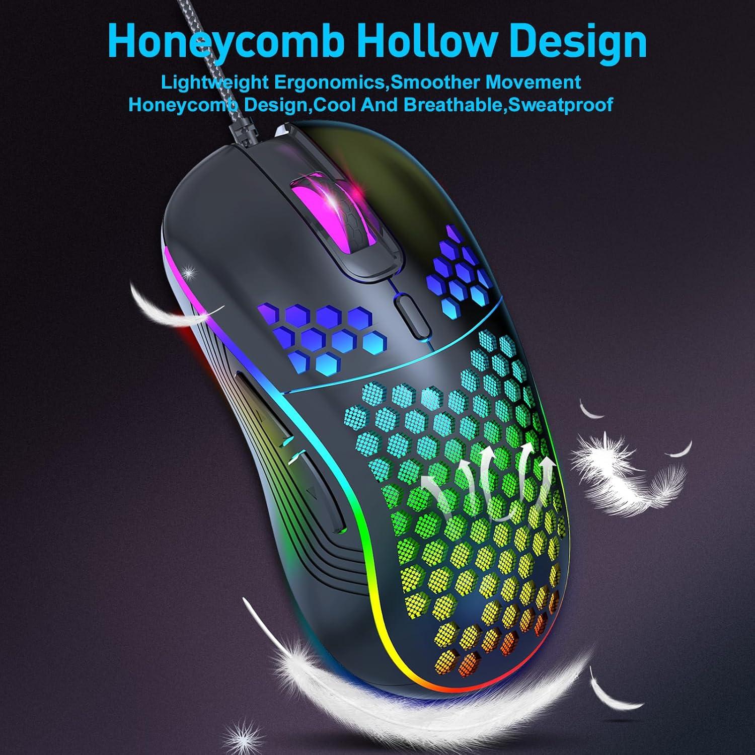 Ratón Gaming JYCSTE Ergonómico con Cable RGB 6 Botones