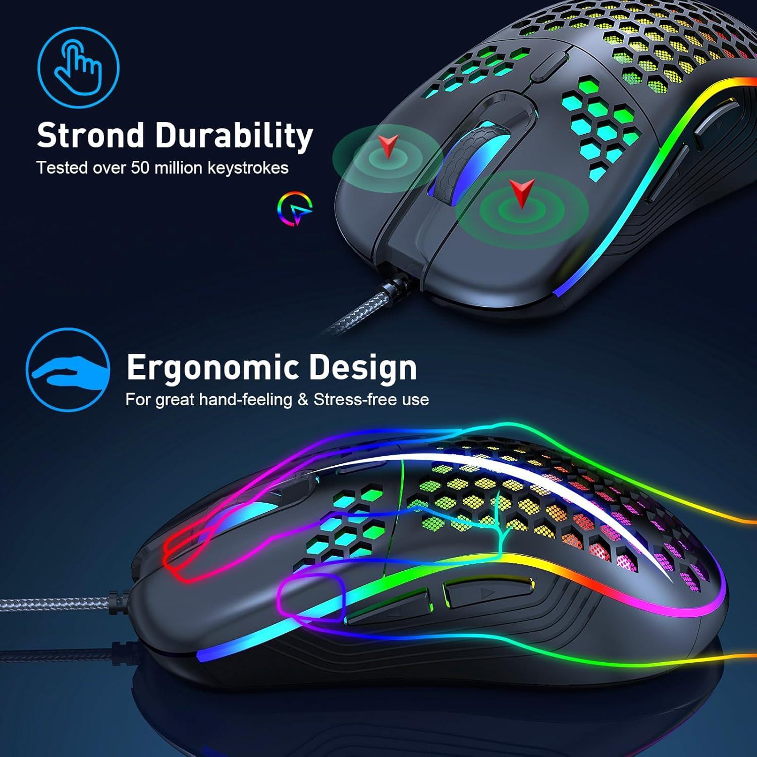 Ratón Gaming JYCSTE Ergonómico con Cable RGB 6 Botones