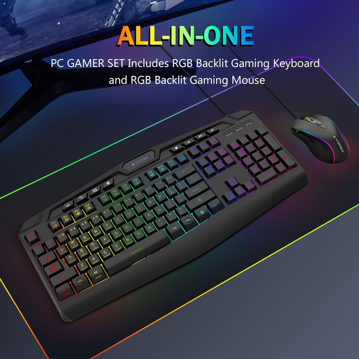 Combo Teclado y Ratón Gaming E-YOOSO RGB 104 Teclas 3200 DPI