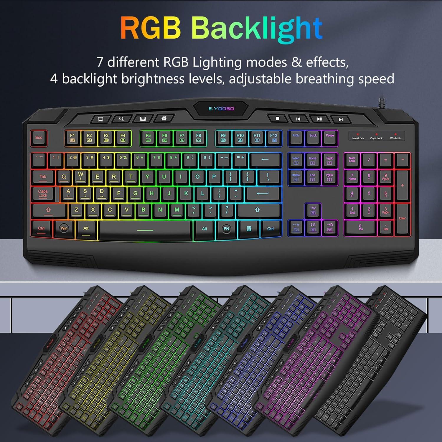 Combo Teclado y Ratón Gaming E-YOOSO RGB 104 Teclas 3200 DPI