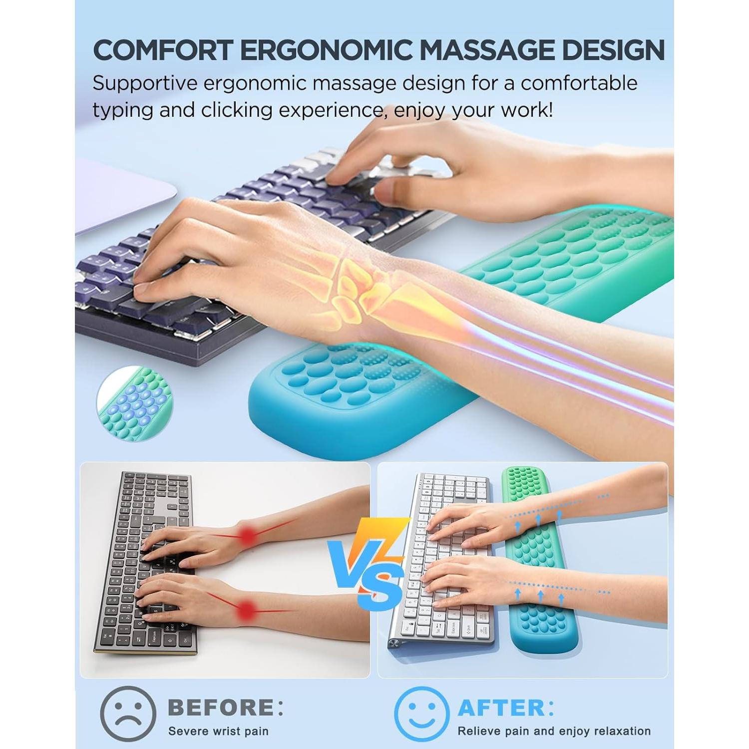 Reposamuñecas Lekvey Ergonómico de Espuma de Memoria Verde Azul